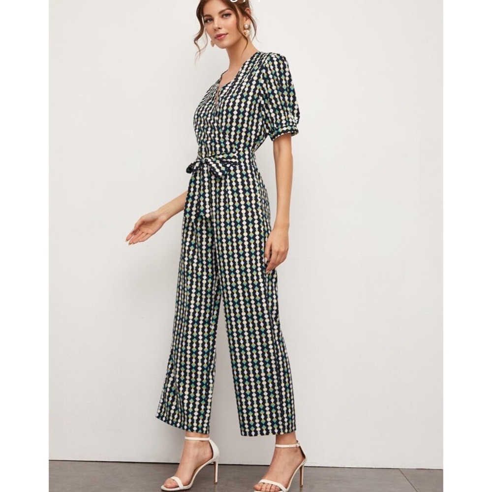 Anthropologie Kachel Evie Abstract Jumpsuit Black Motif Size 2 NWT - Picture 4 of 11